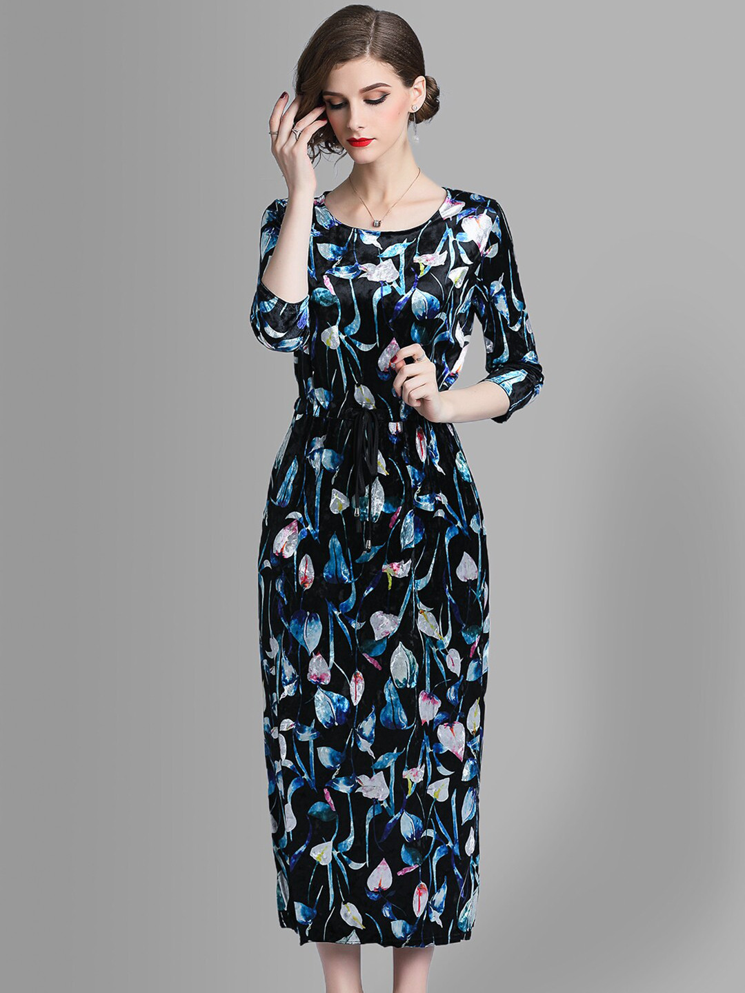 

JC Collection Women Black & Blue Floral Maxi Dress