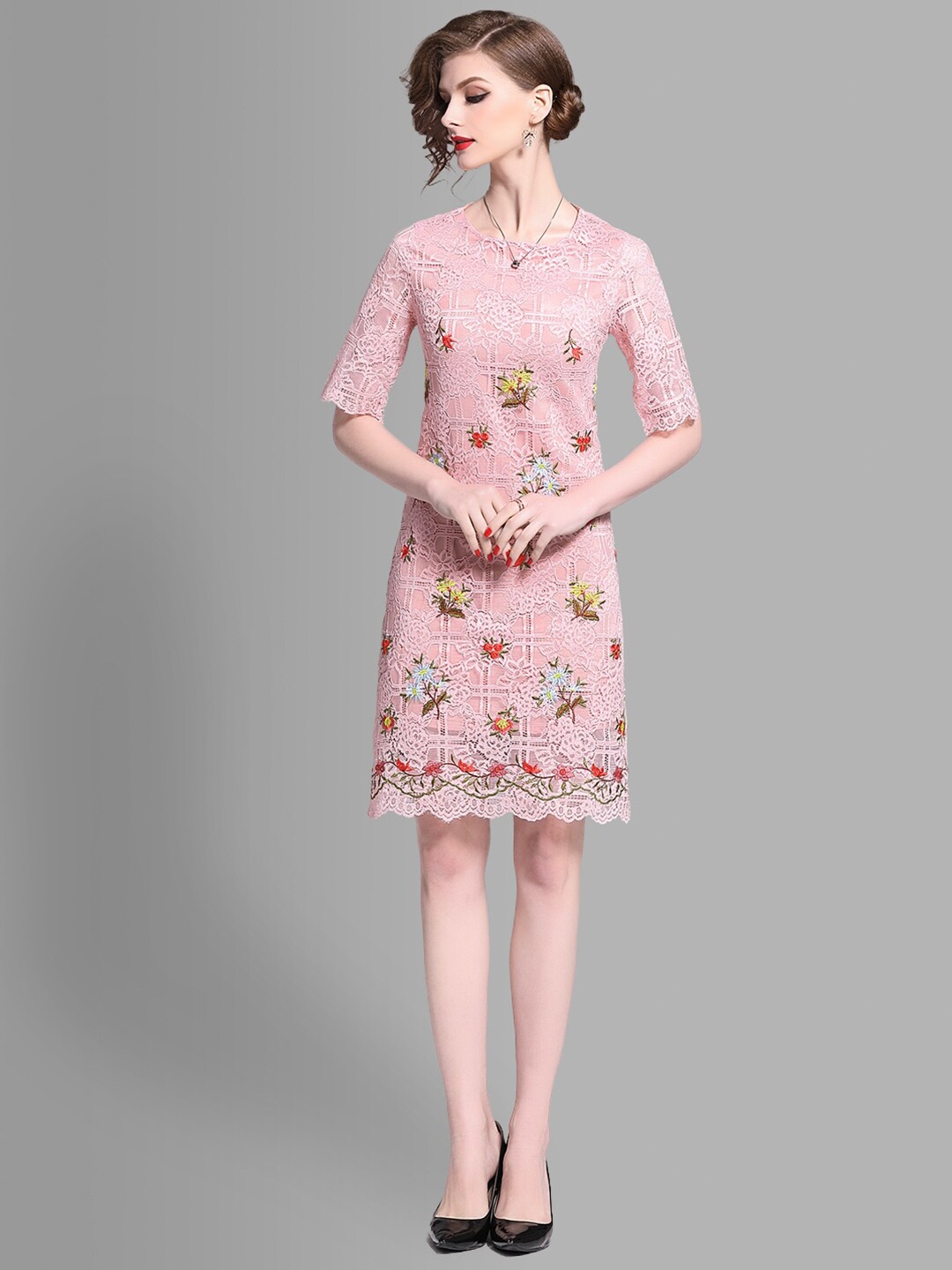 

JC Collection Women Pink Floral Sheath Dress