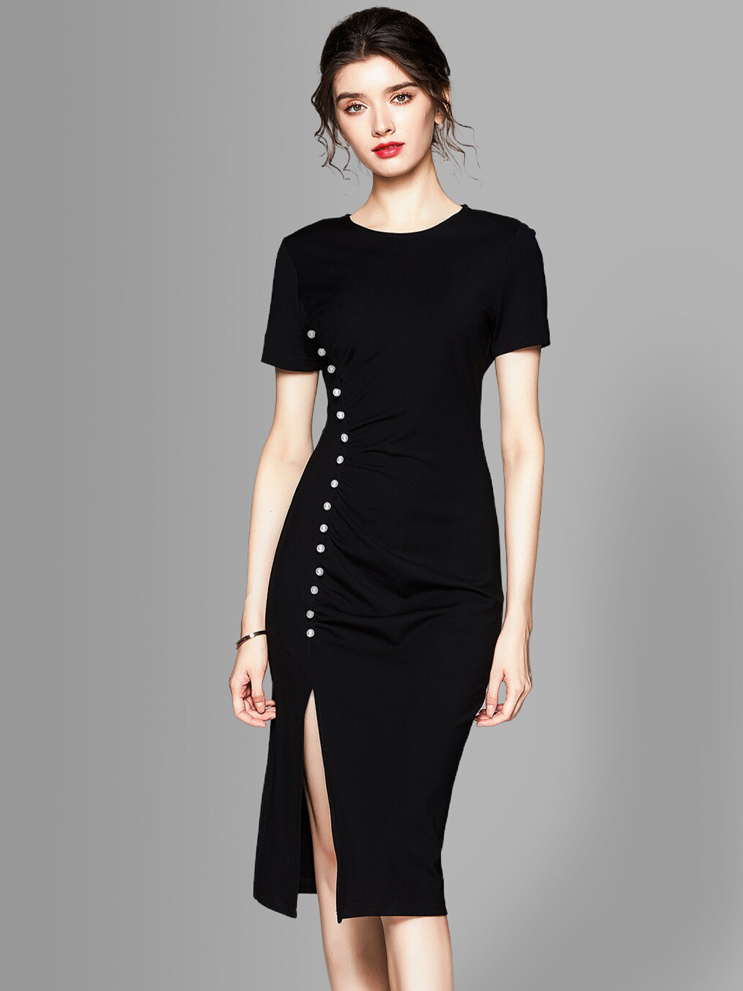 

JC Collection Black Solid Sheath Dress
