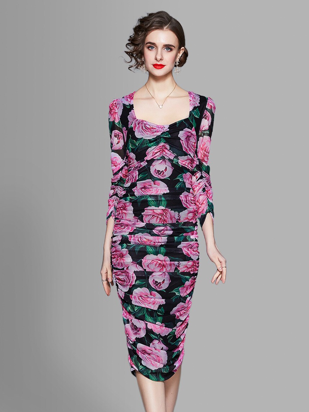 

JC Collection Women Purple Floral Bodycon Midi Dress
