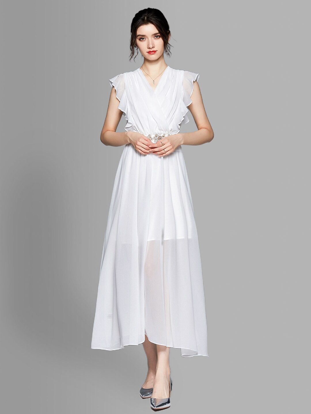 

JC Collection White Solid Midi Dress