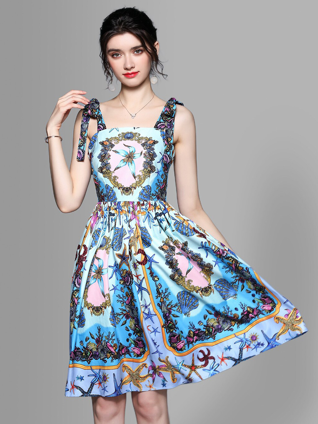 

JC Collection Women Blue & White Printed Fit & Flare Dress