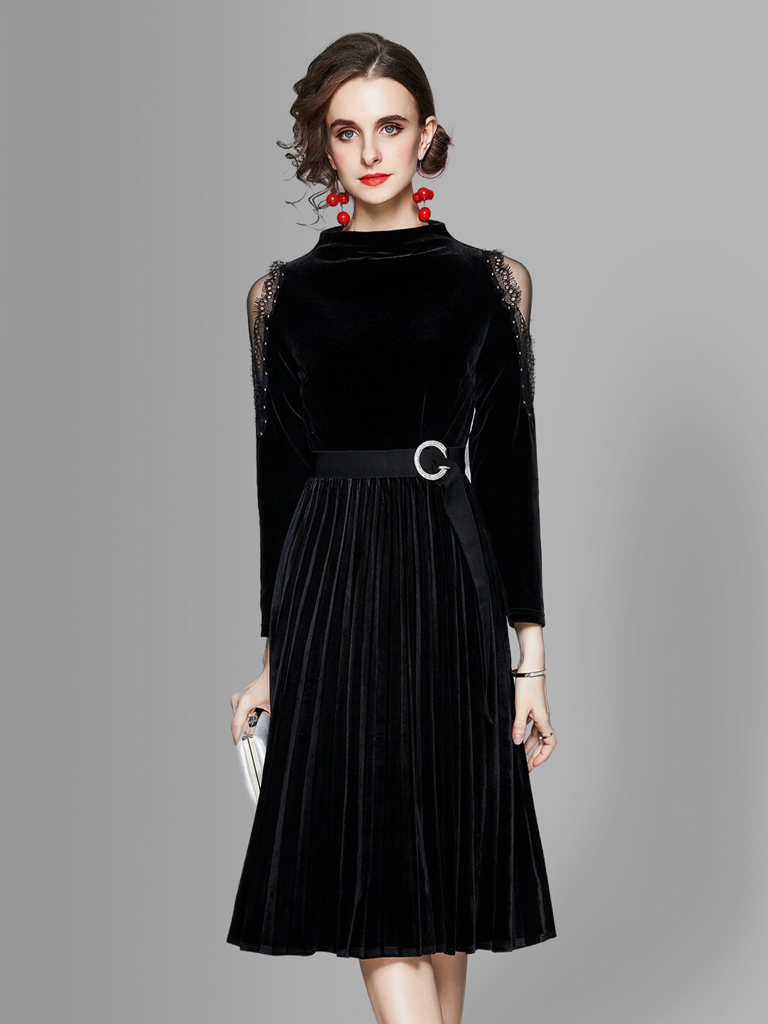 

JC Collection Women Black Midi Fit & Flare Dress