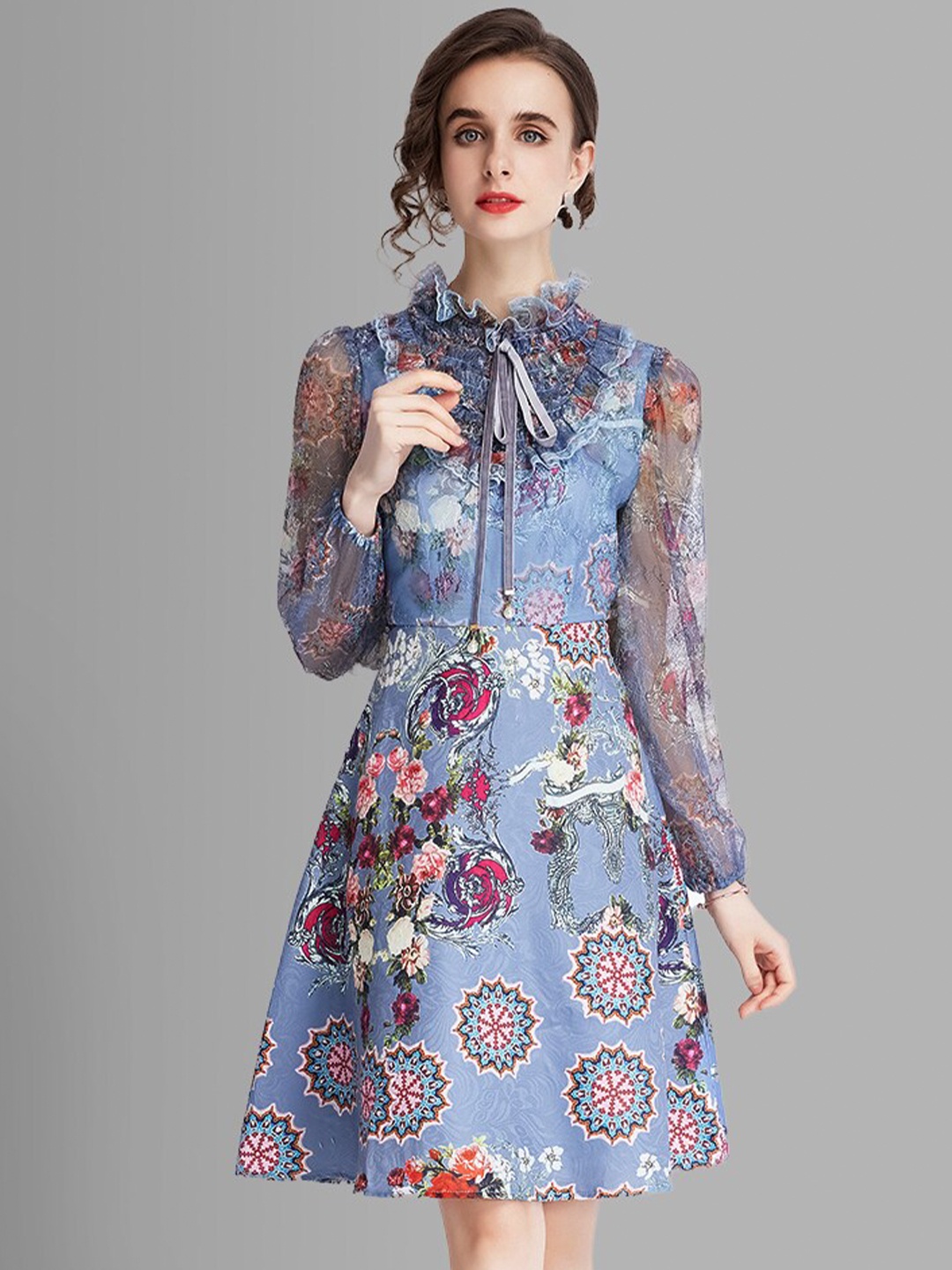 

JC Collection Multicoloured Tie-Up Neck Dress, Multi