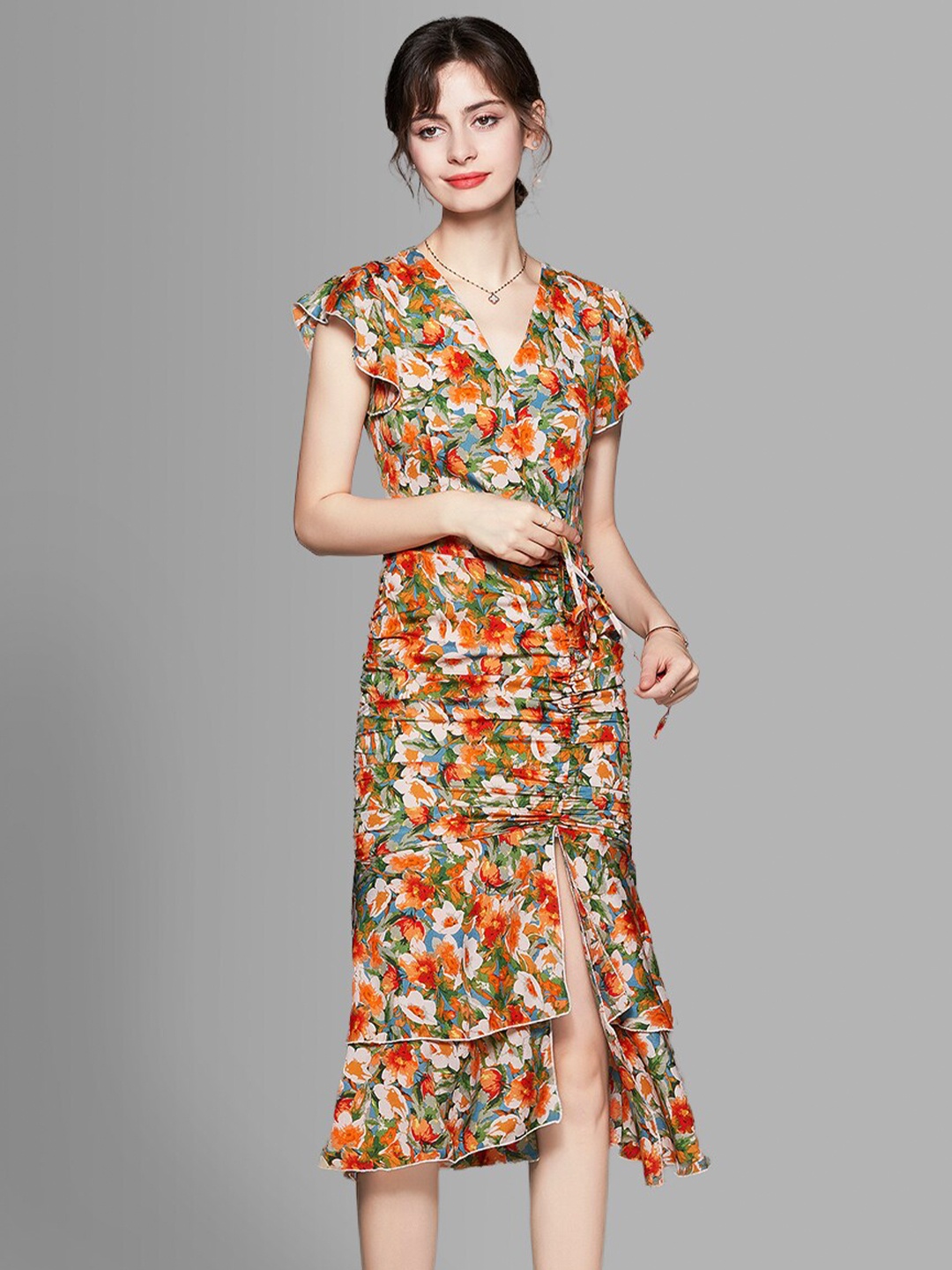 

JC Collection Multicoloured Floral Sheath Maxi Dress, Orange