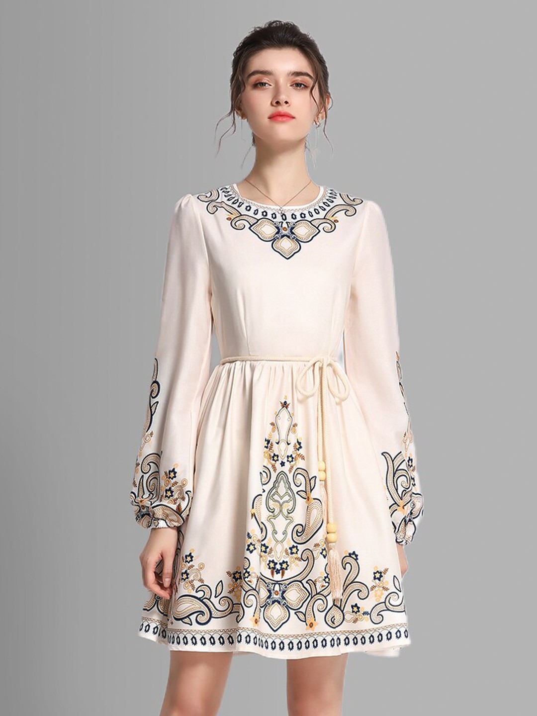 

JC Collection Women Beige & Navy Blue Floral Dress