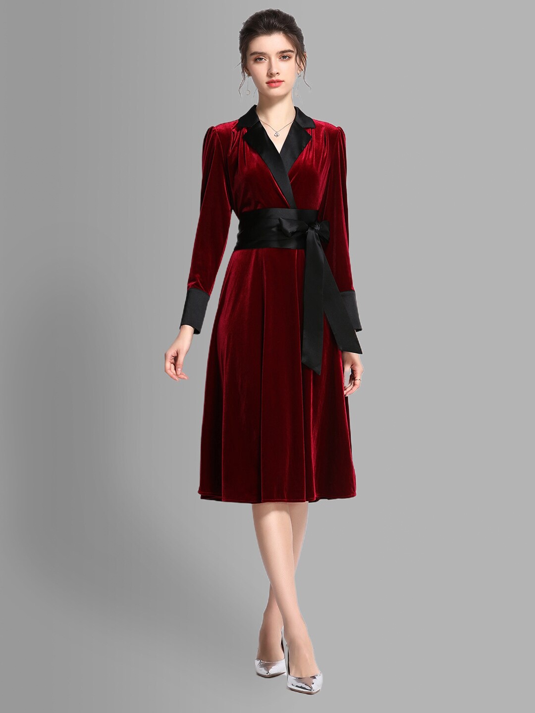 

JC Collection Women Maroon & Black A-Line Midi Dress