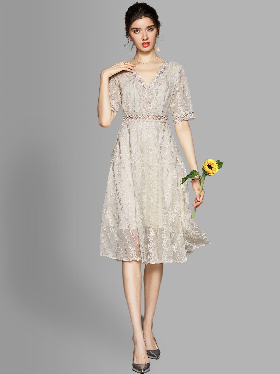 

JC Collection Beige Self Design Dress