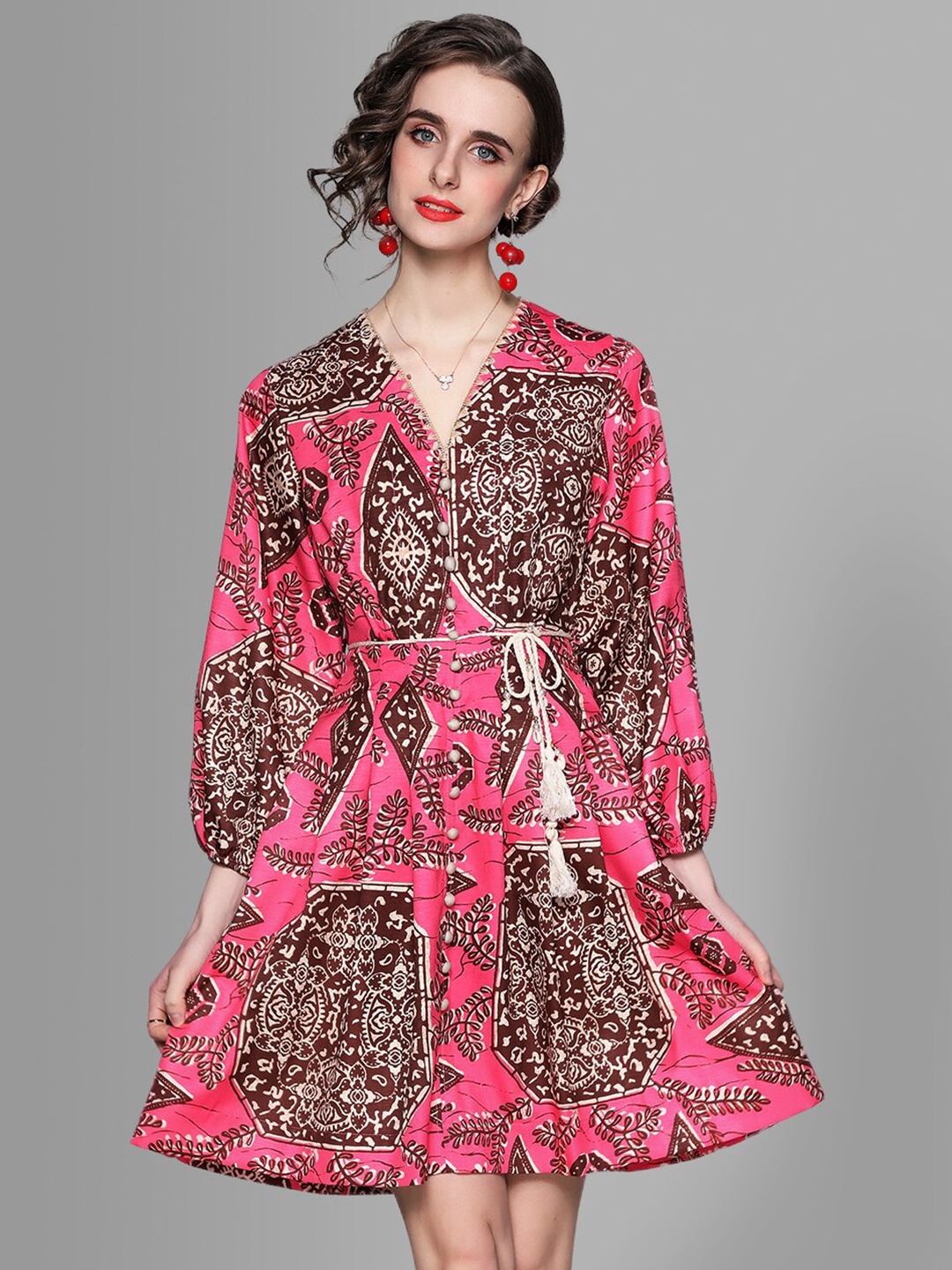 

JC Collection Women Pink & Maroon Ethnic Motifs Printed A-Line Dress