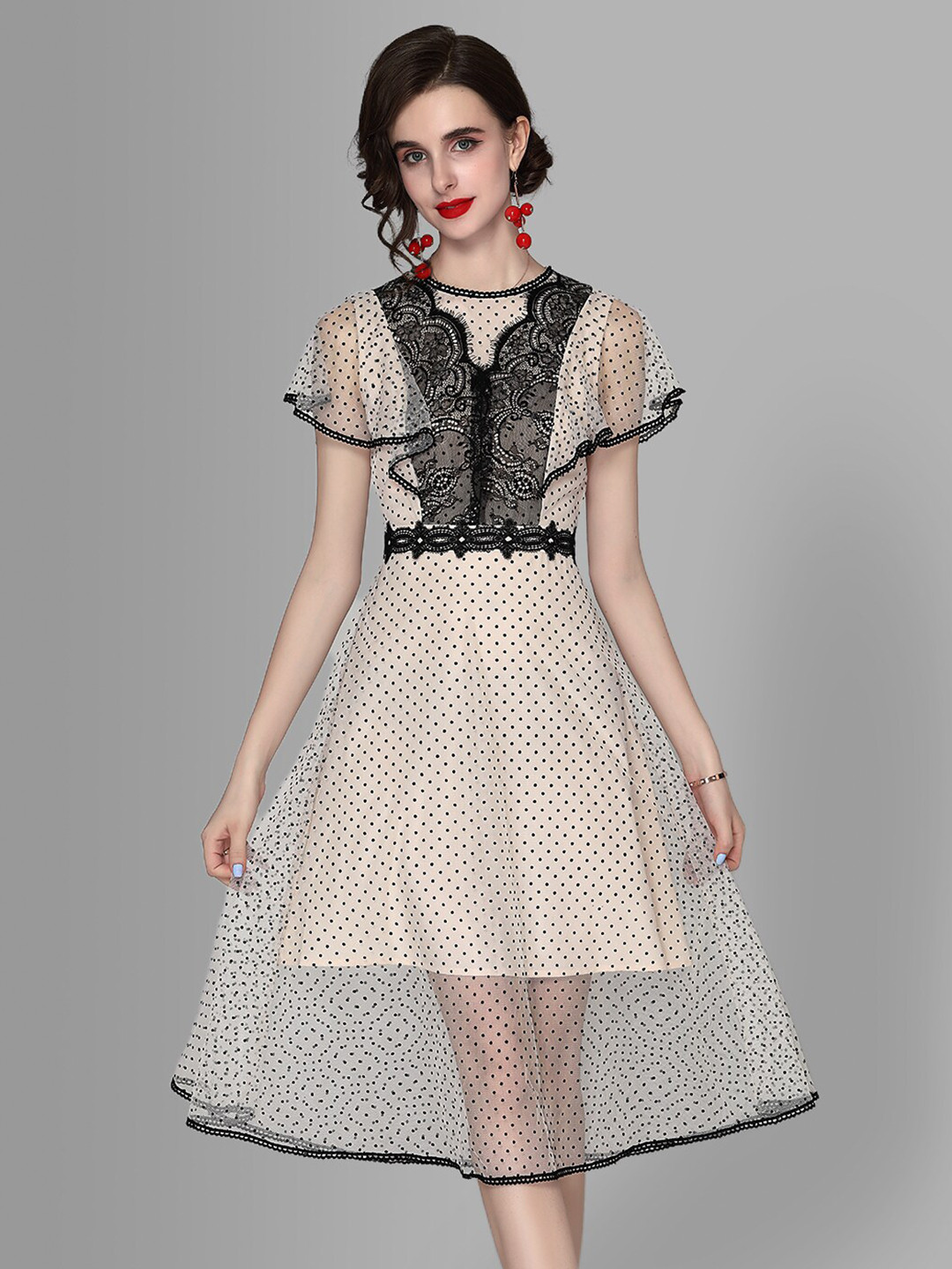

JC Collection Beige Polka Dots Midi Dress