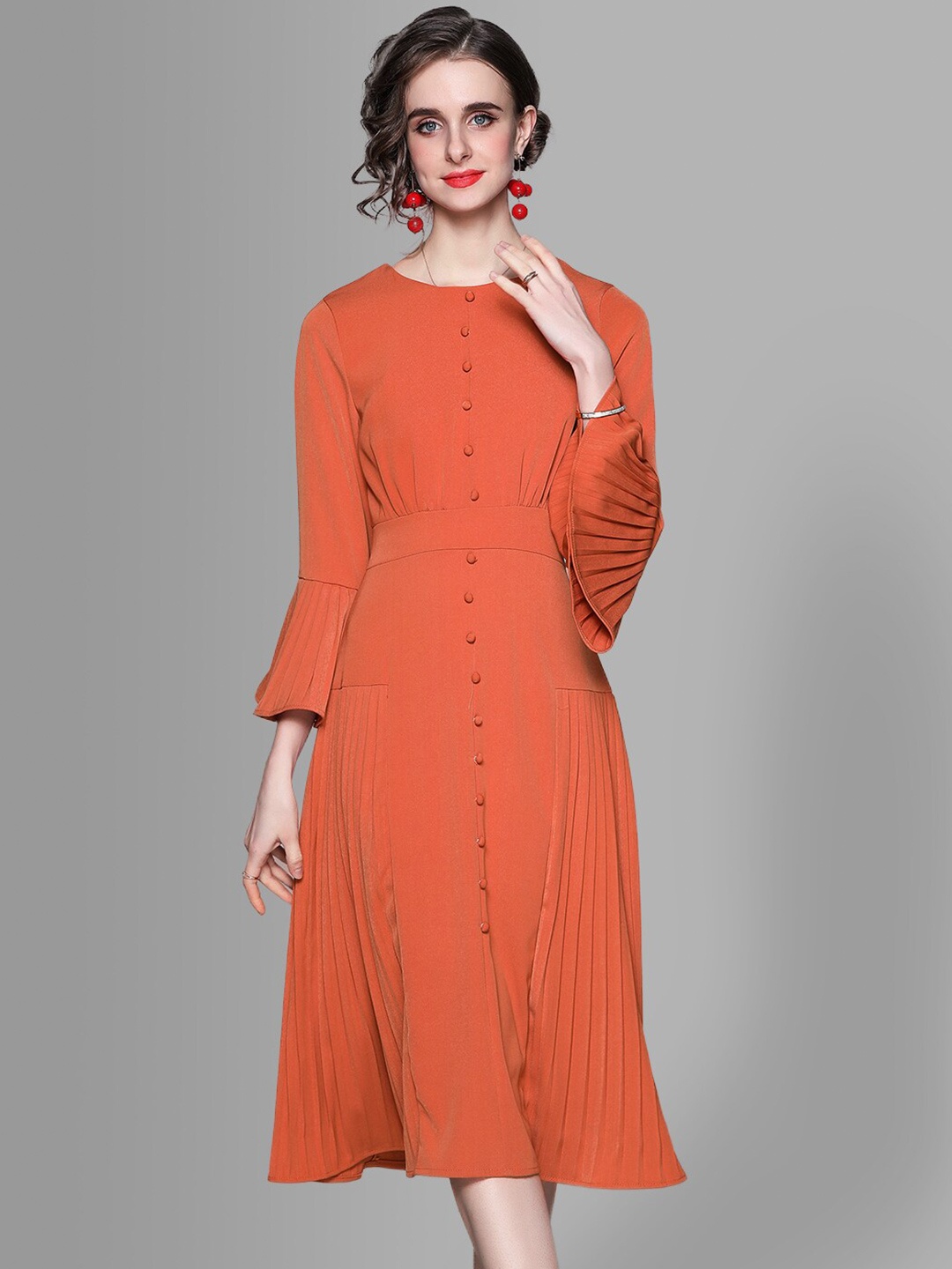 

JC Collection Women Orange A-Line Midi Dress