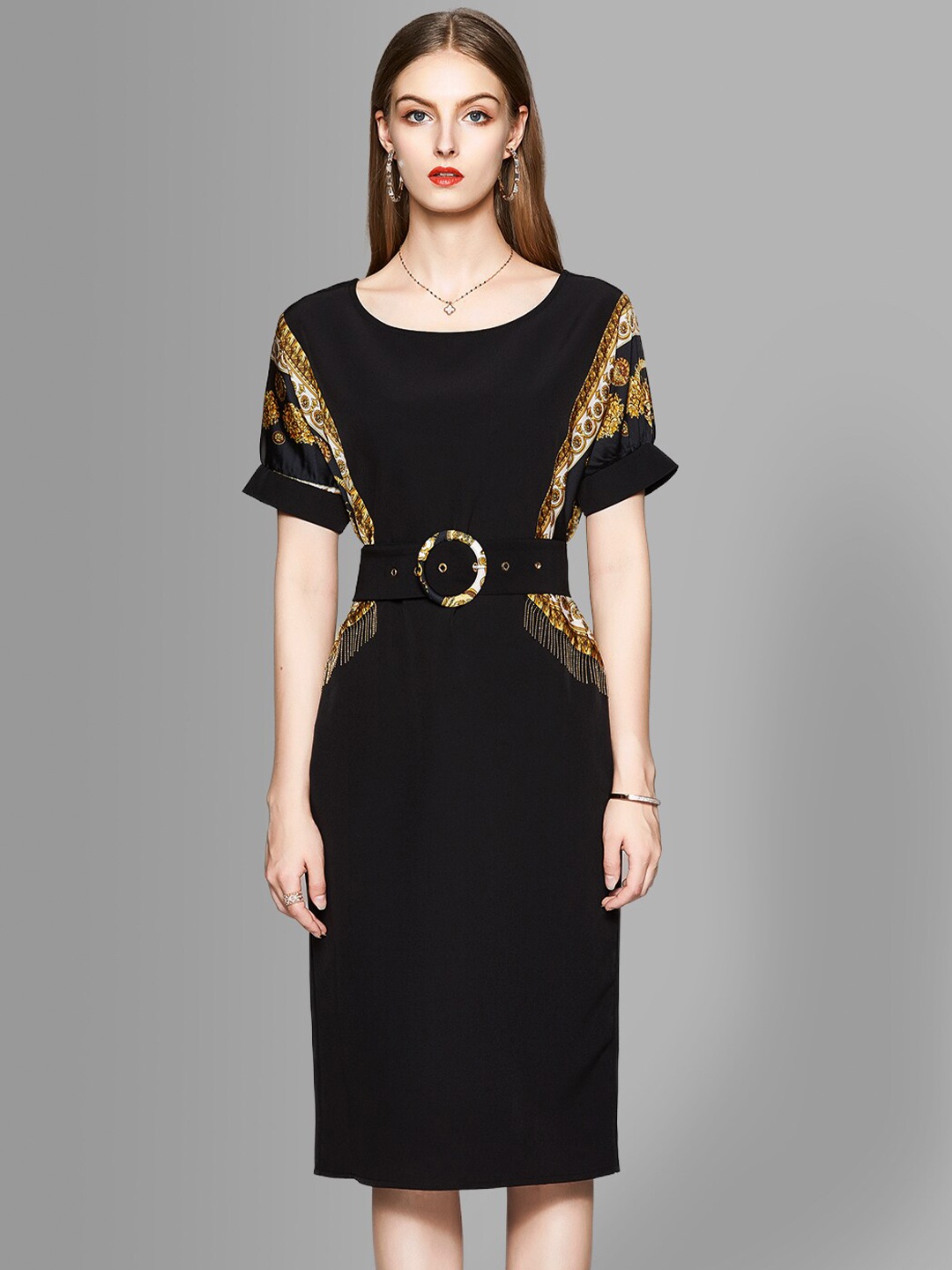 

JC Collection Women Black & Gold-Toned Sheath Midi Dress