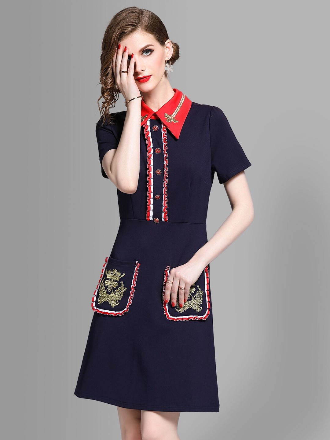

JC Collection Multicoloured Embellished Embroidered A-Line Dress, Multi