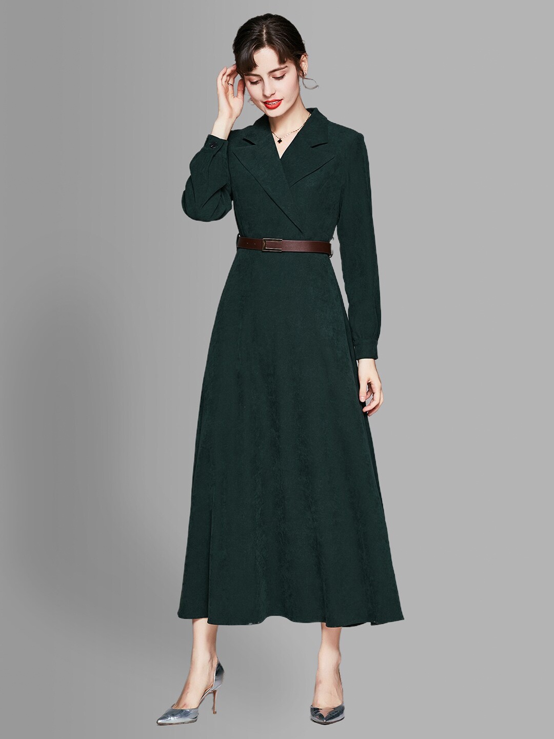 

JC Collection Green Solid Midi Dress