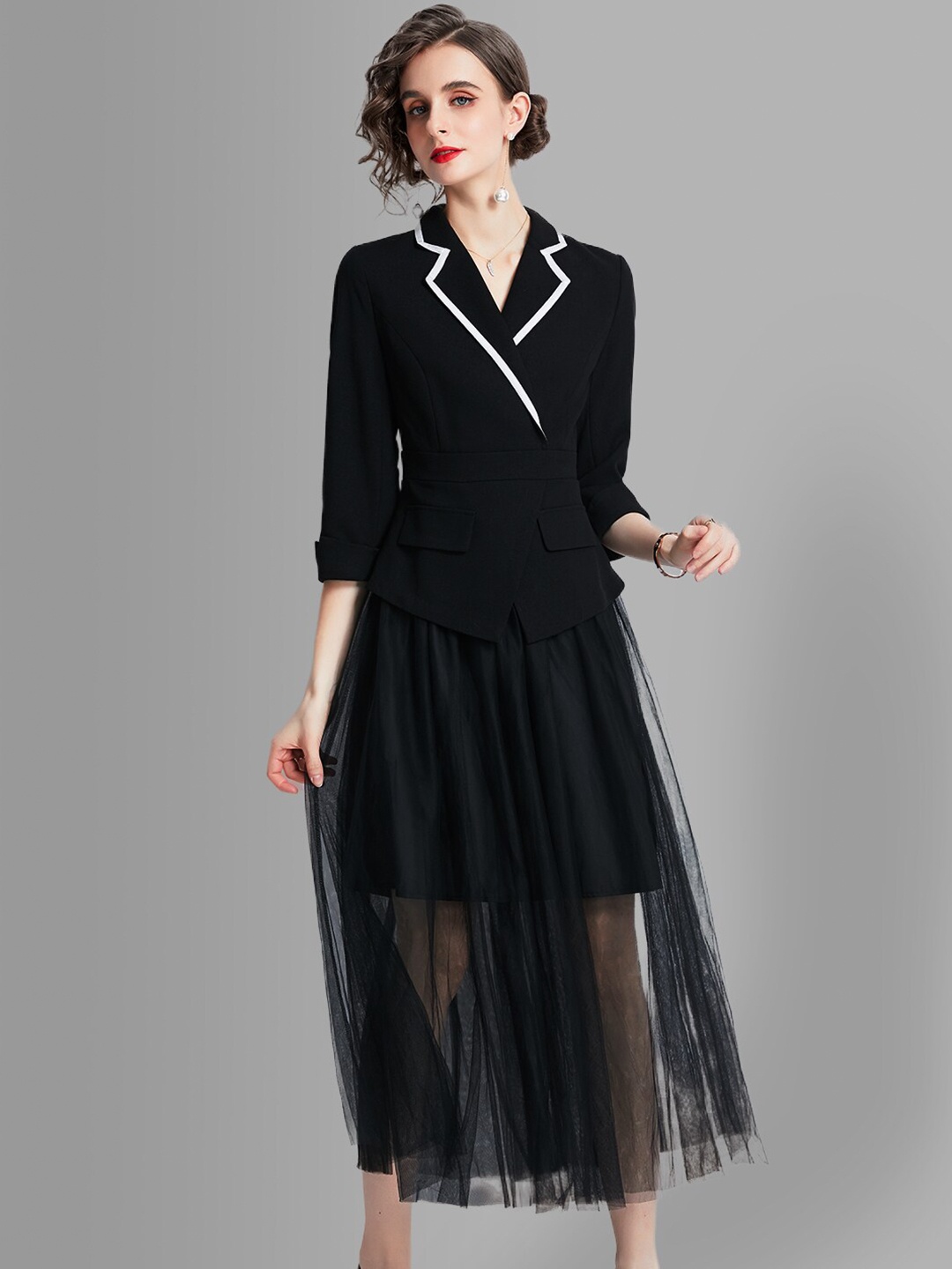 

JC Collection Women Black Semi-Sheer Midi Dress
