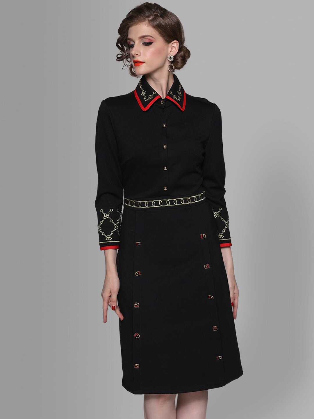 

JC Collection Women Black & Red Sheath Dress