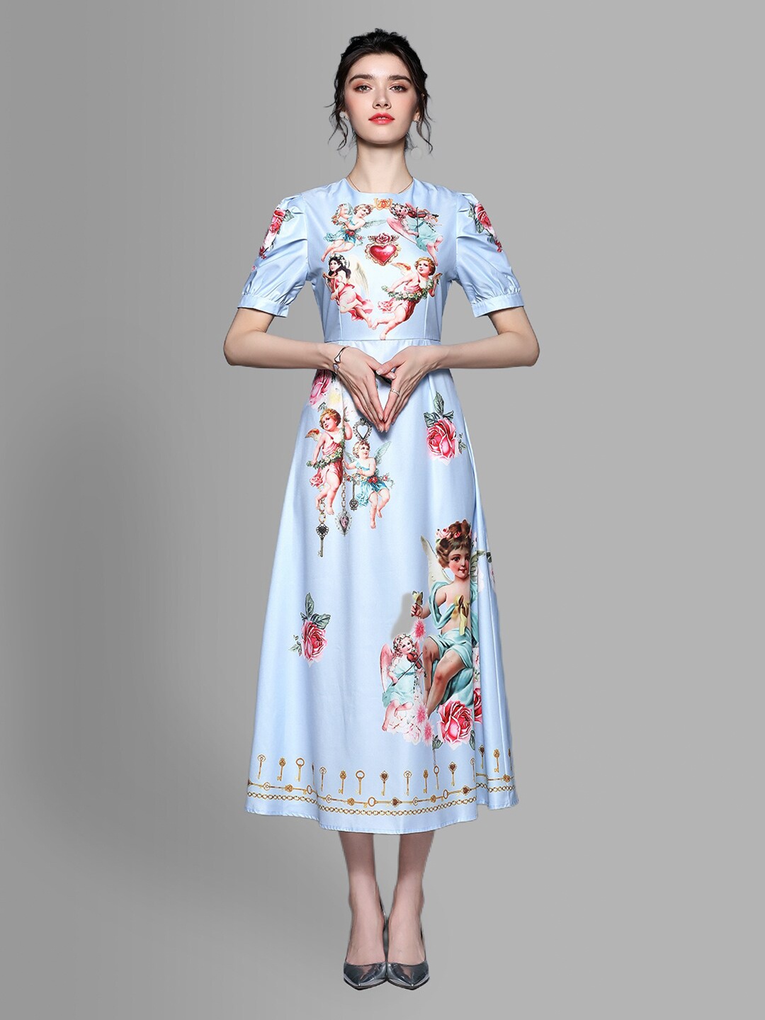 

JC Collection Women Blue & Pink Printed Midi Dress