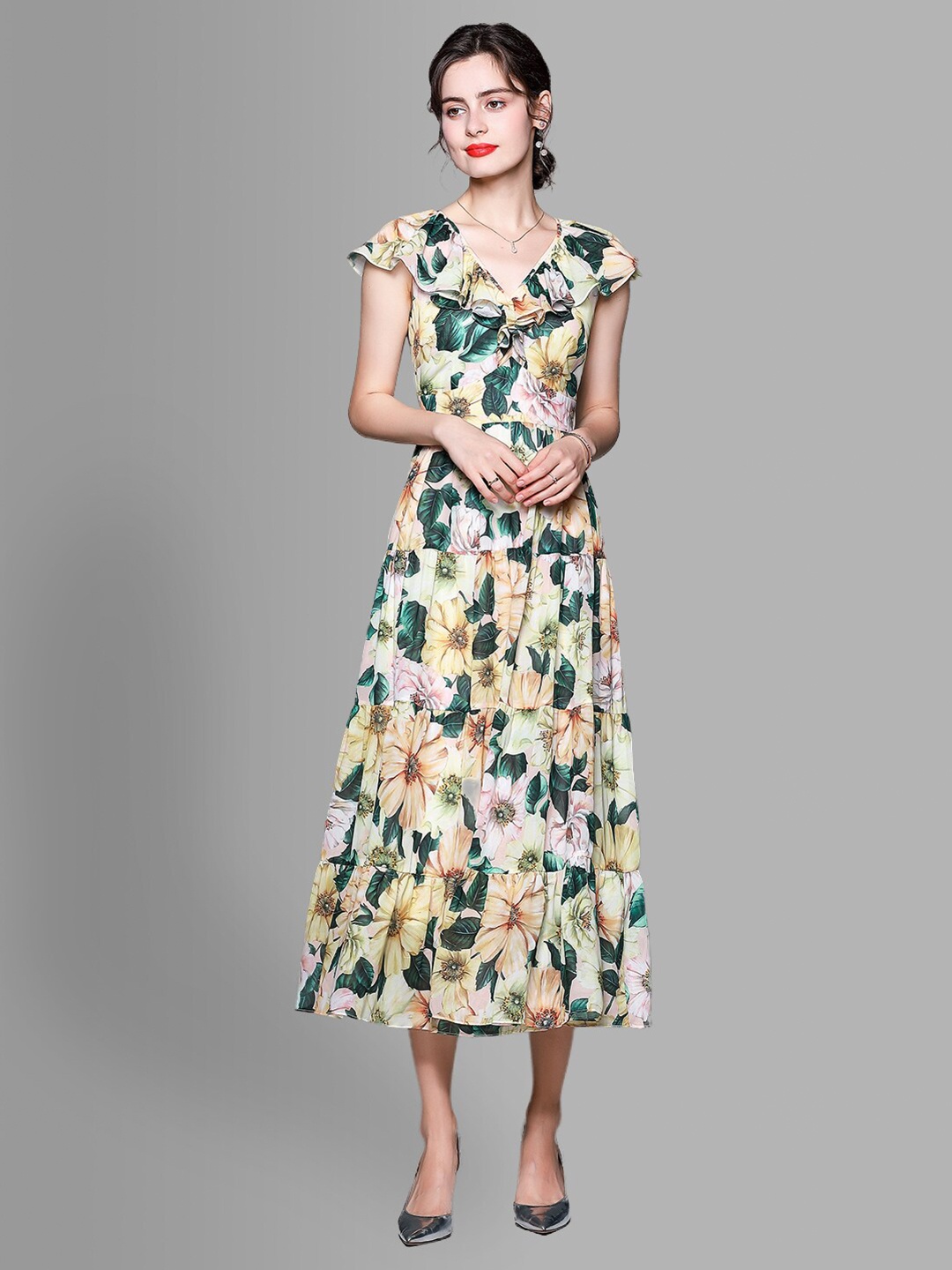 

JC Collection Yellow Floral Midi Dress