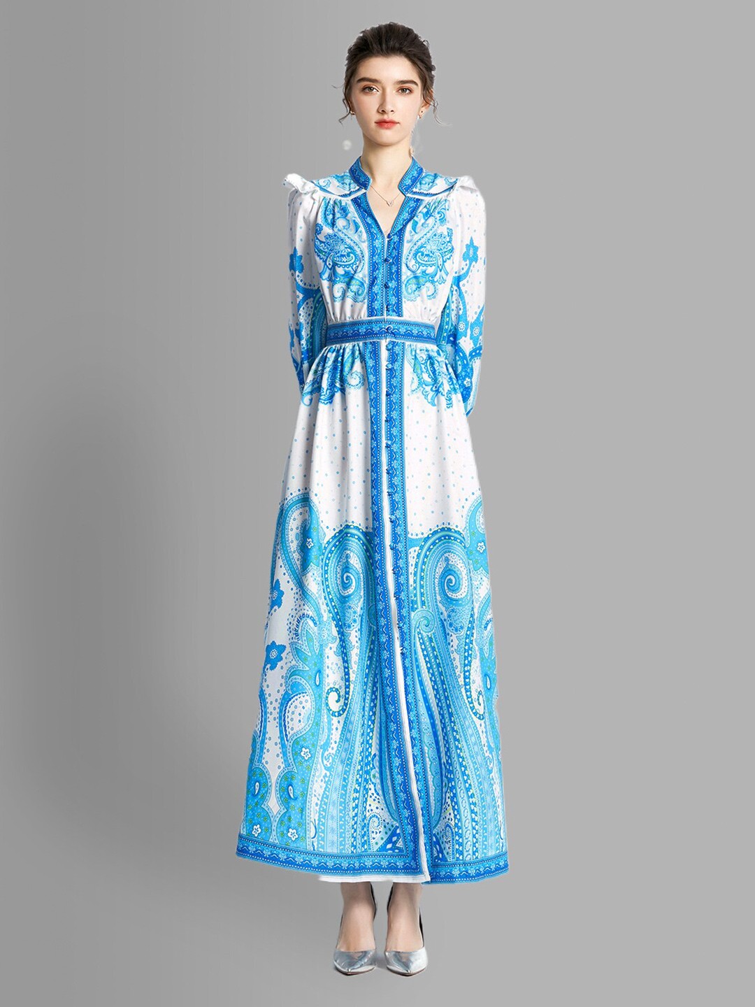 

JC Collection Blue & White Printed Maxi Dress