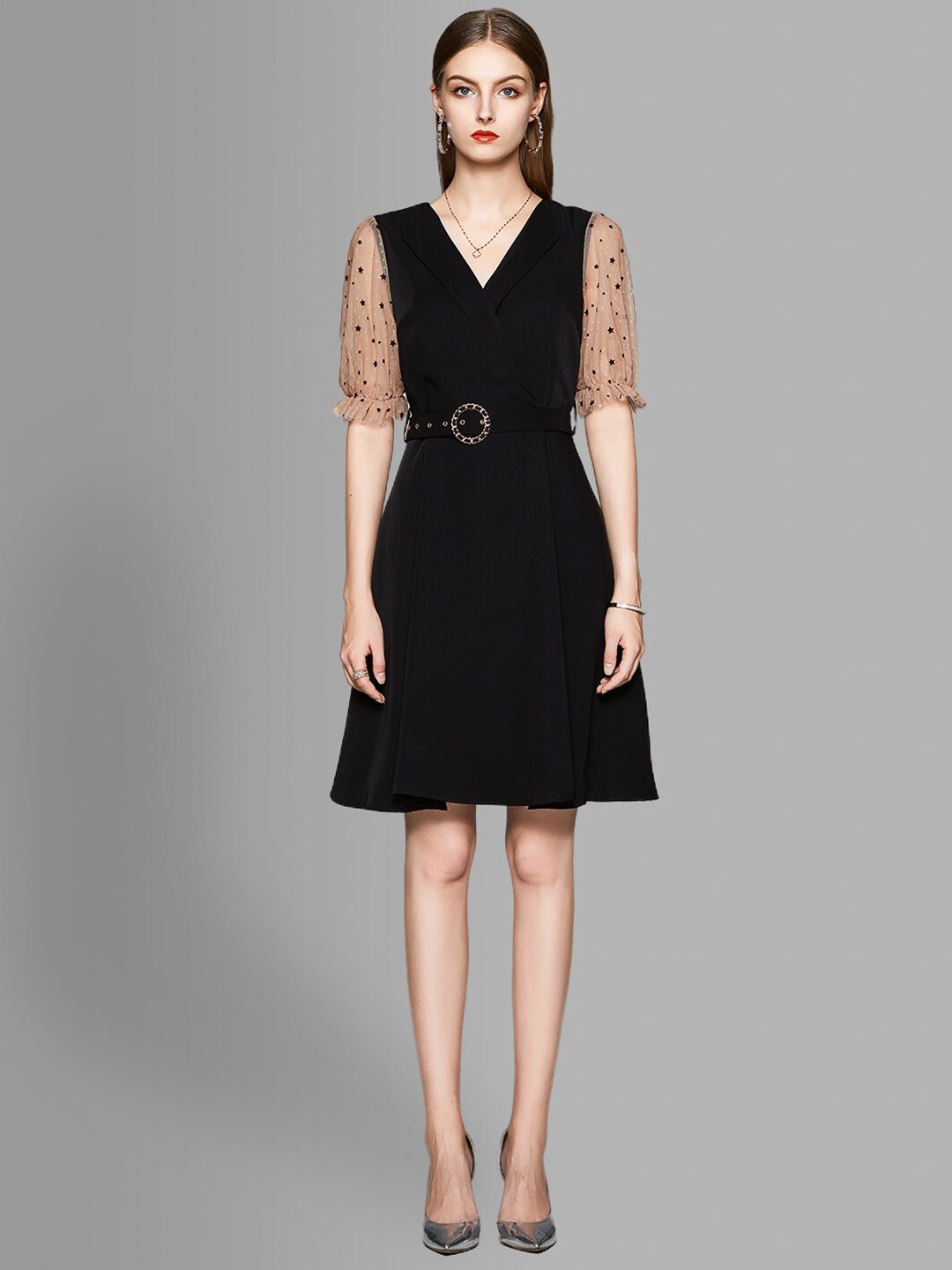 

JC Collection Women Black & Beige Fit & Flare Dress