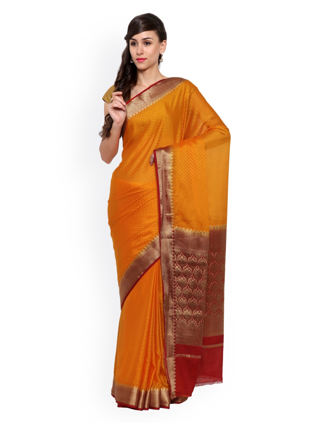 

Mimosa Orange Kanjeevaram Art Silk & Crepe Traditional Saree