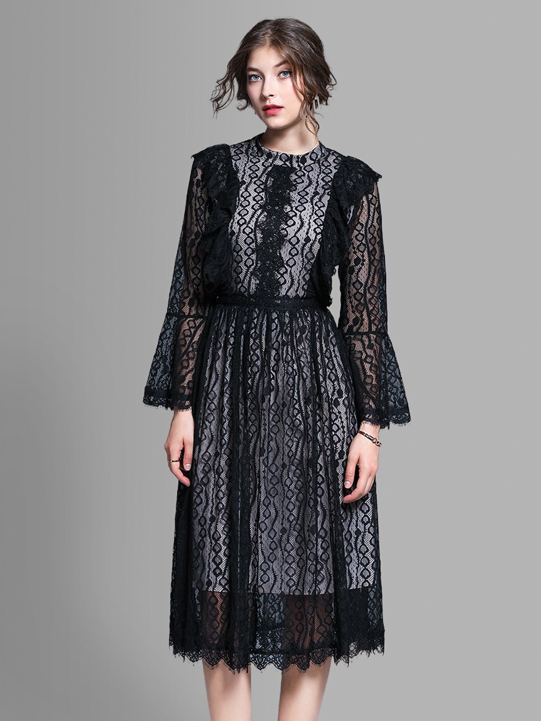 

JC Collection Women Black & Grey Fit & Flare Midi Dress