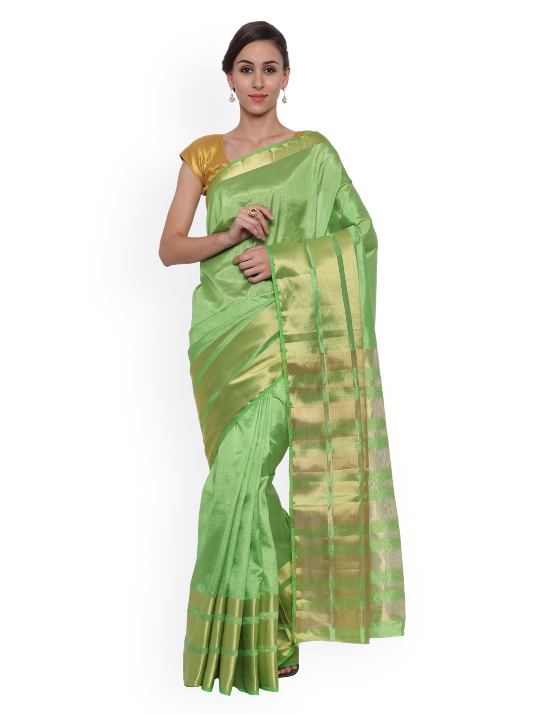 

Mimosa Green Kanjeevaram Tussar Art Silk Traditional Saree