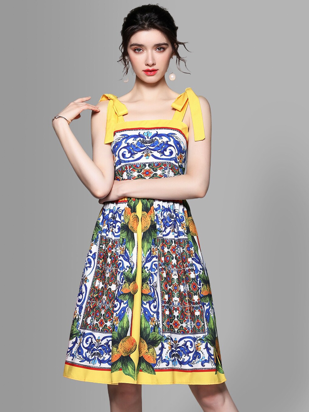 

JC Collection Yellow & Blue Ethnic Motifs Dress