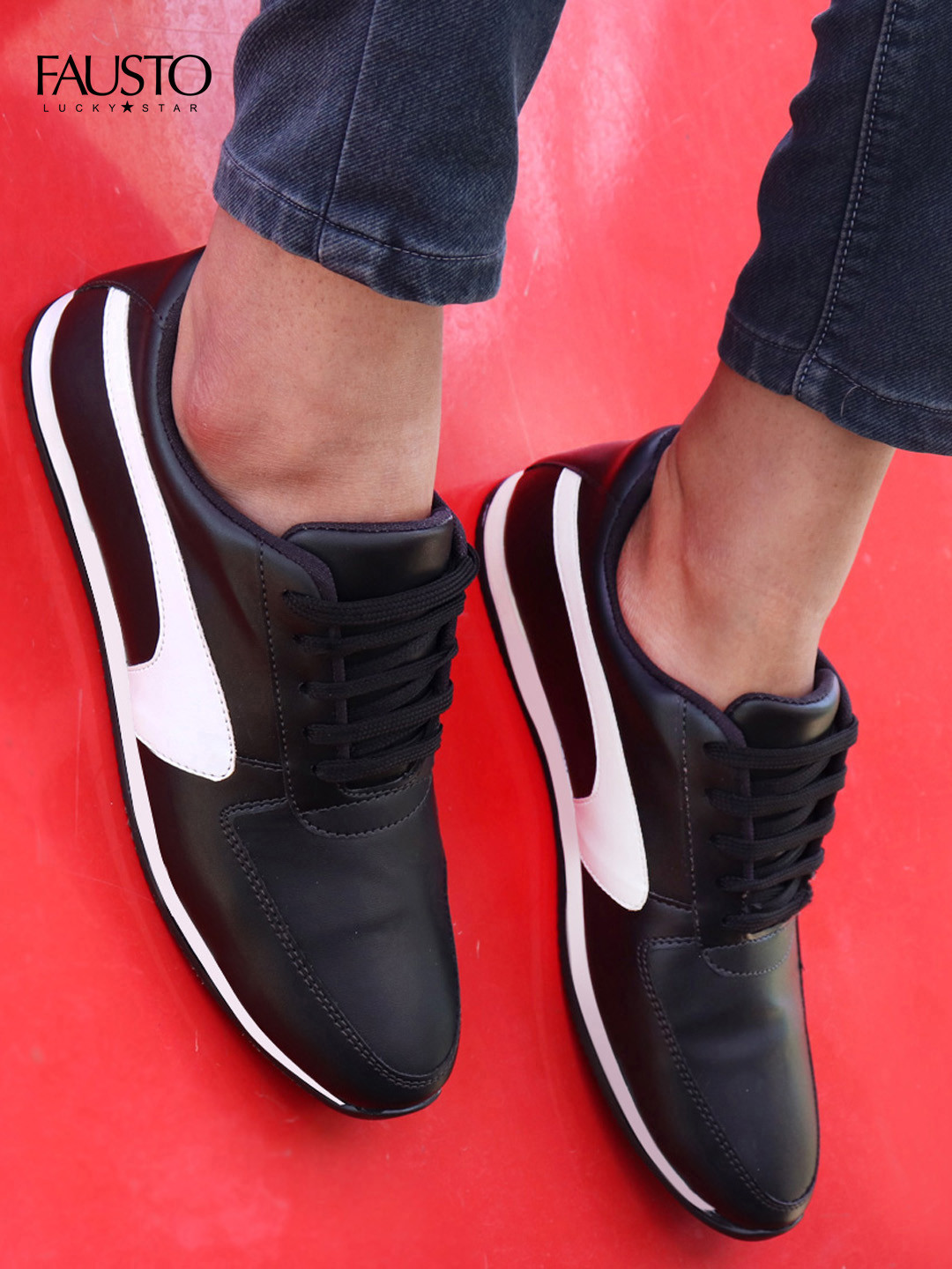 

FAUSTO Men Black PU Lace Up Sneakers