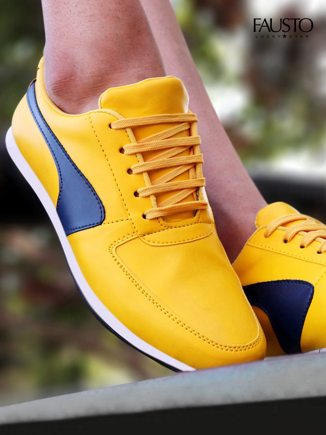 

FAUSTO Men Yellow Colourblocked PU Sneakers