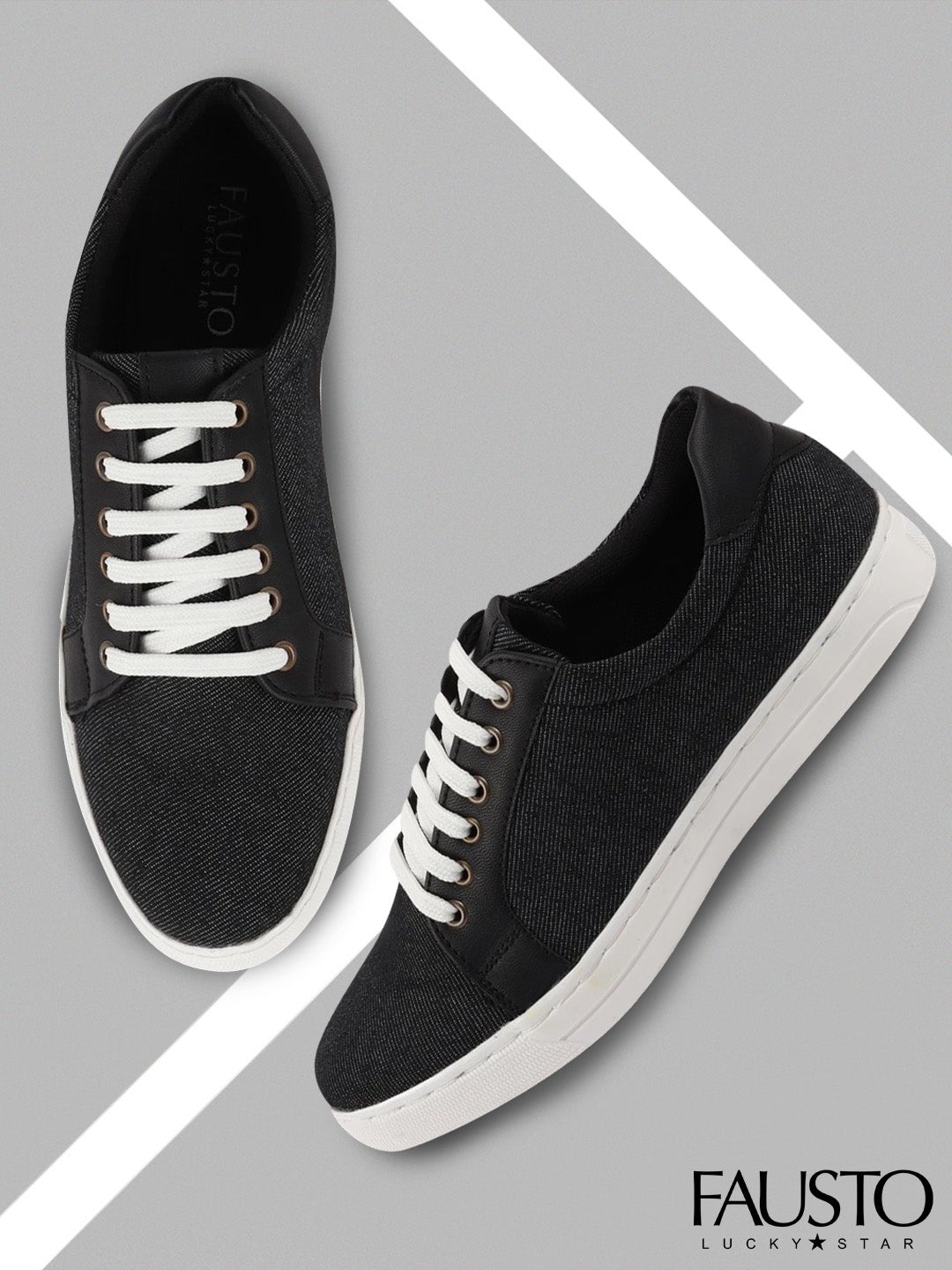 

FAUSTO Men Black Lace-Up Sneakers