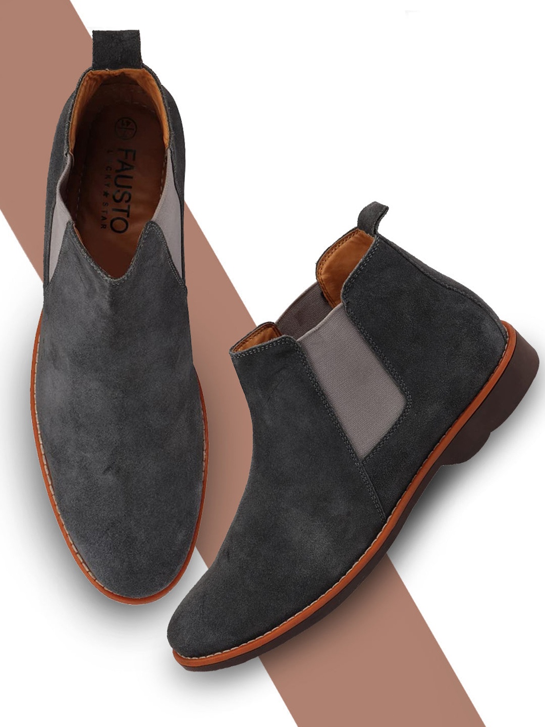 

FAUSTO Men Charcoal Grey Suede Chelsea Boots