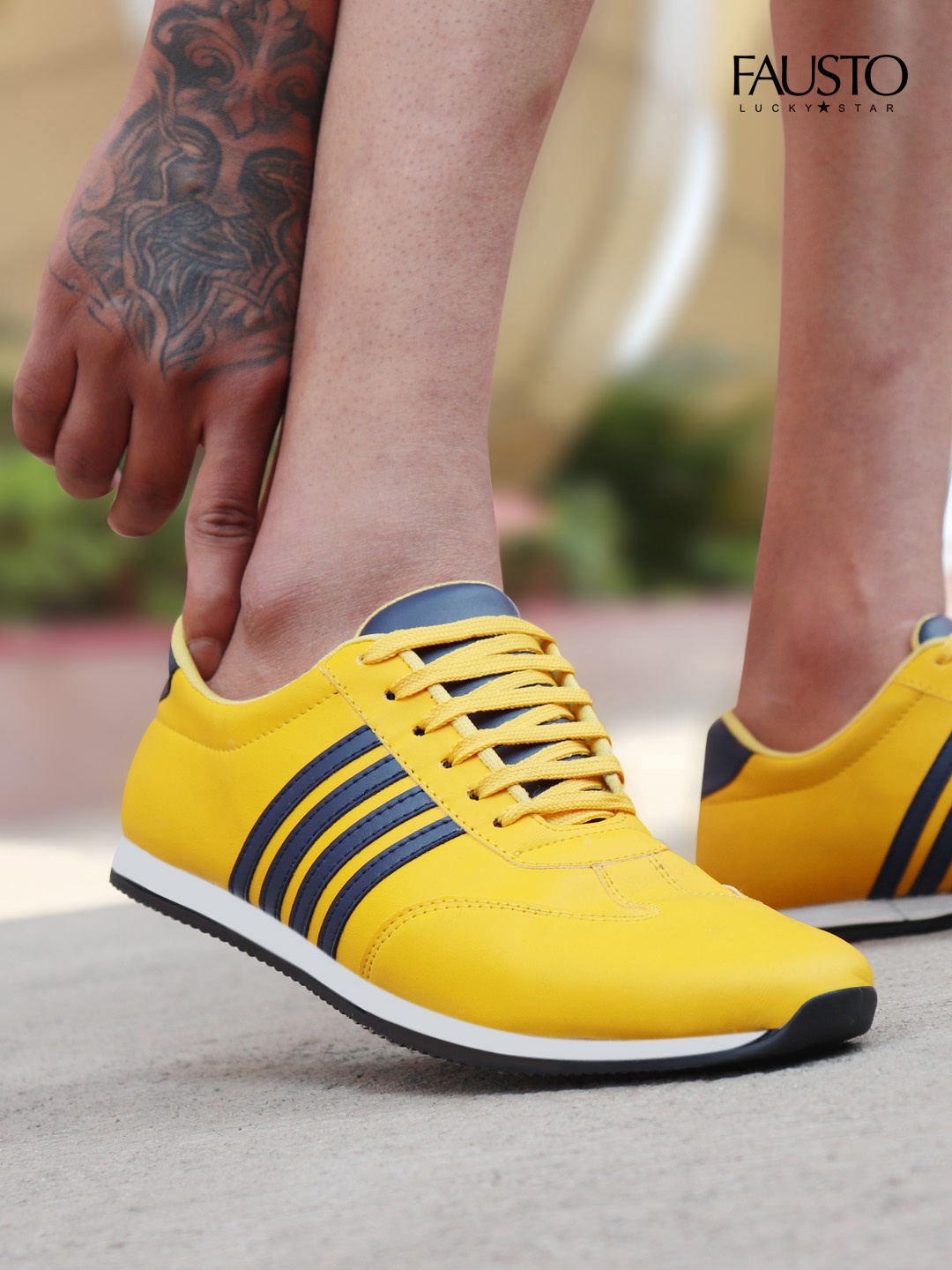 

FAUSTO Men Yellow Colourblocked PU Sneakers