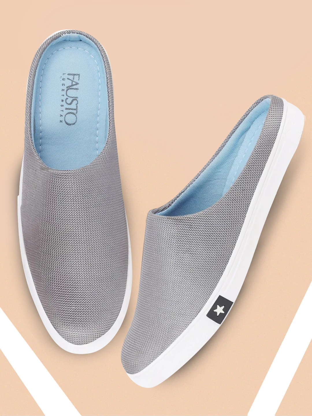 

FAUSTO Men Grey Woven Design Lightweight Mule Sneakers