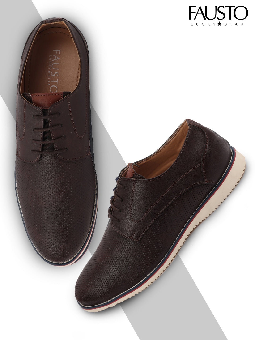 

FAUSTO Men Brown Woven Design PU Sneakers