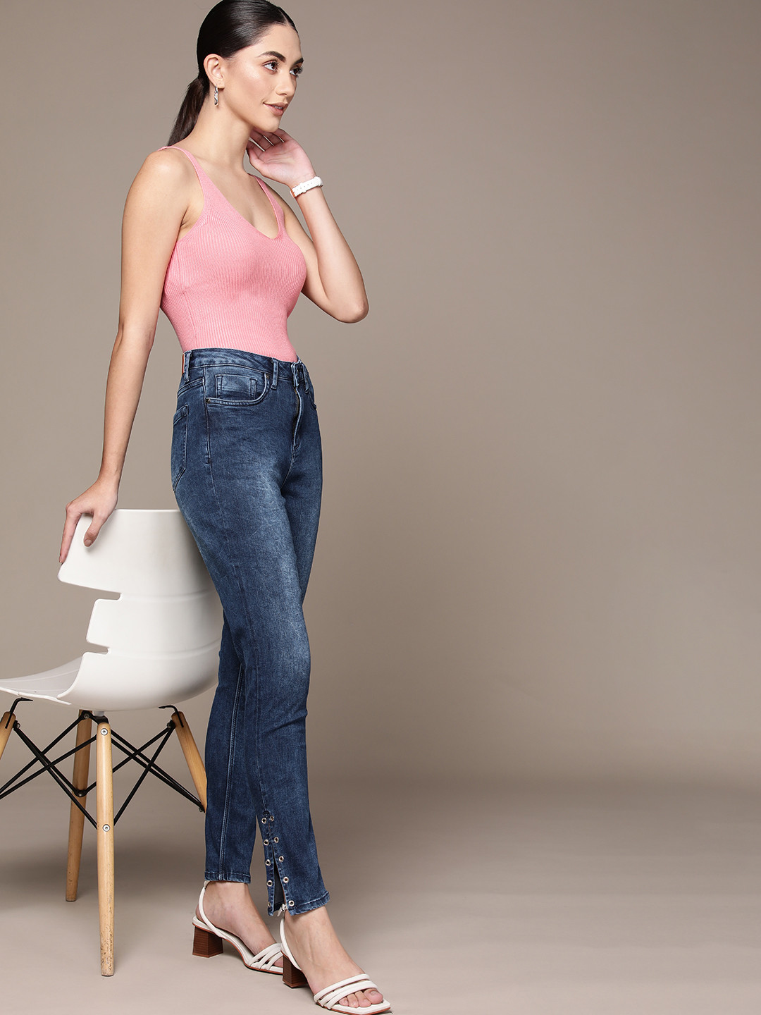 

bebe Women Blue Super Skinny Fit High-Rise Light Fade Stretchable Jeans