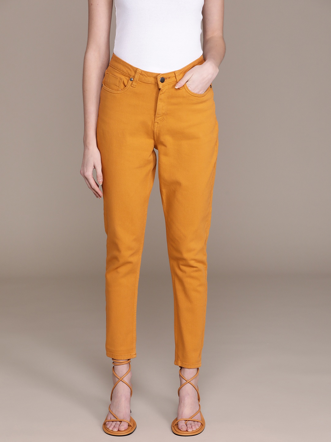 

bebe Women Mustard Brown Super Skinny Fit High-Rise Stretchable Jeans