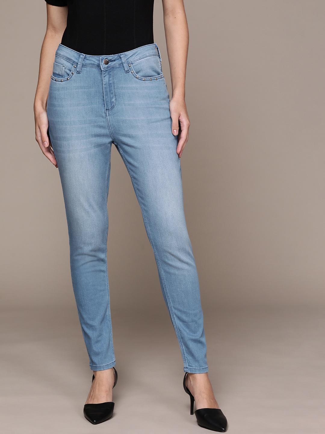 

bebe Women Indigo Denim Daze Super Skinny Fit High-Rise Stretchable Jeans, Blue