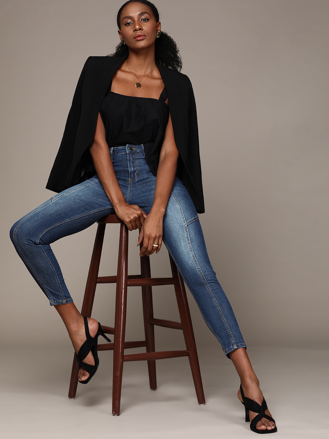 

bebe Women Dark Indigo Denim Daze Super Skinny Fit High-Rise Light Fade Stretchable Jeans, Navy blue