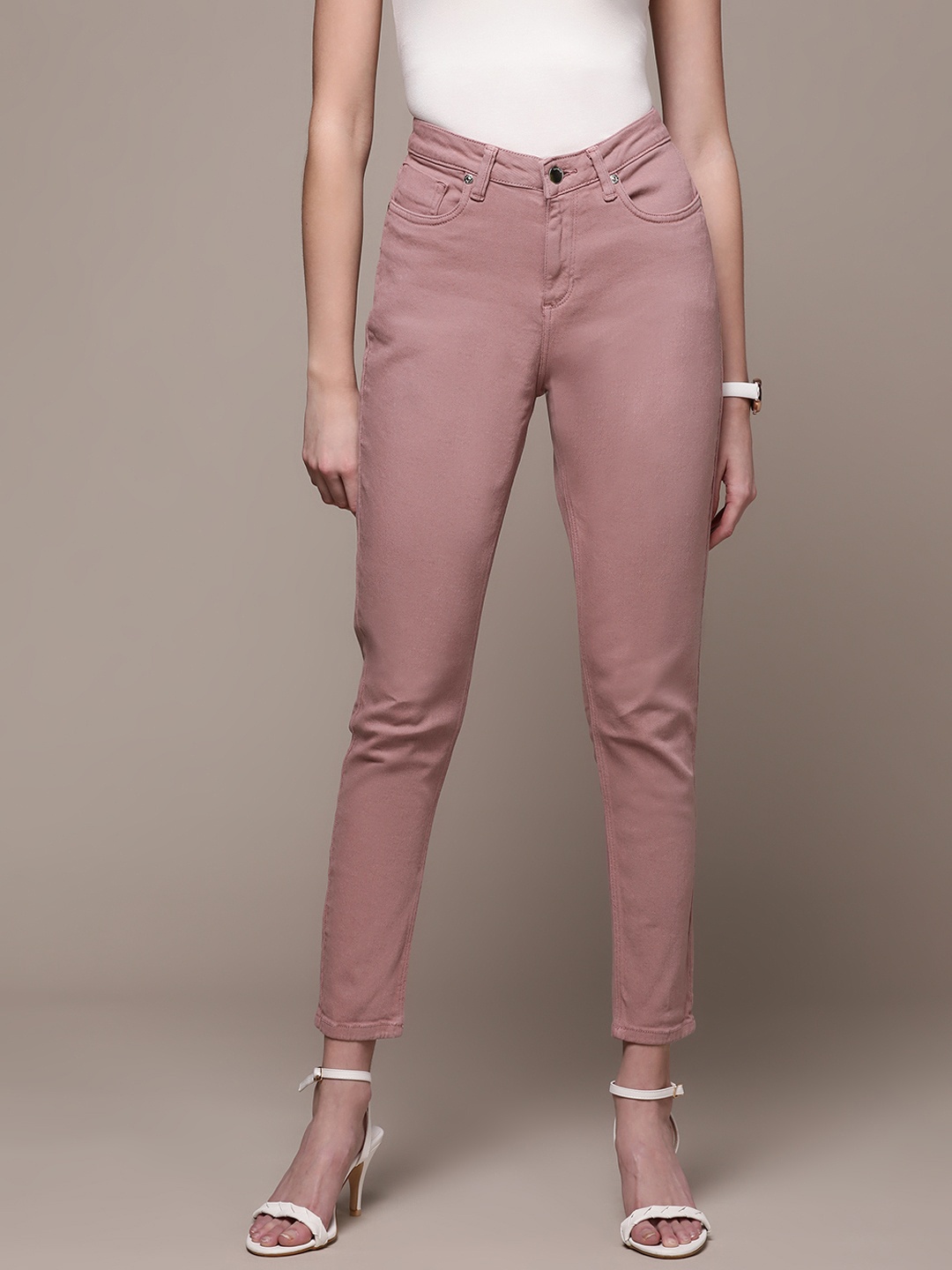 

bebe Women Dusty Pink Denim Daze Super Skinny Fit High-Rise Stretchable Jeans, Rose