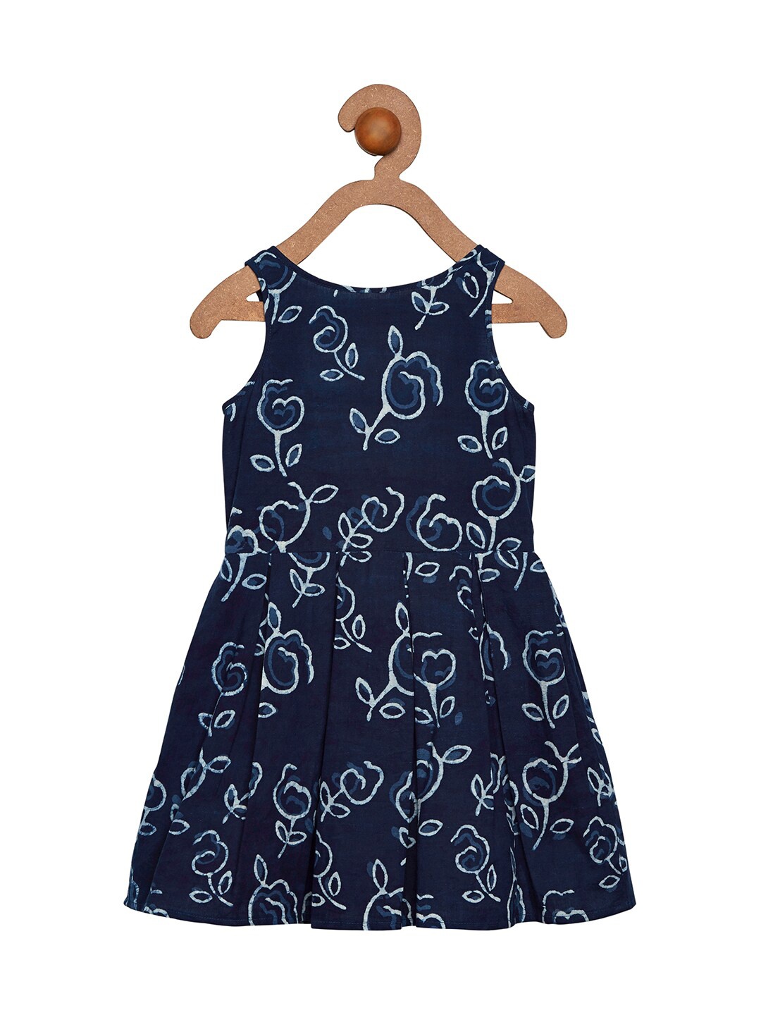 

charkhee Girls Blue & White Block Printed Pure Cotton Dress