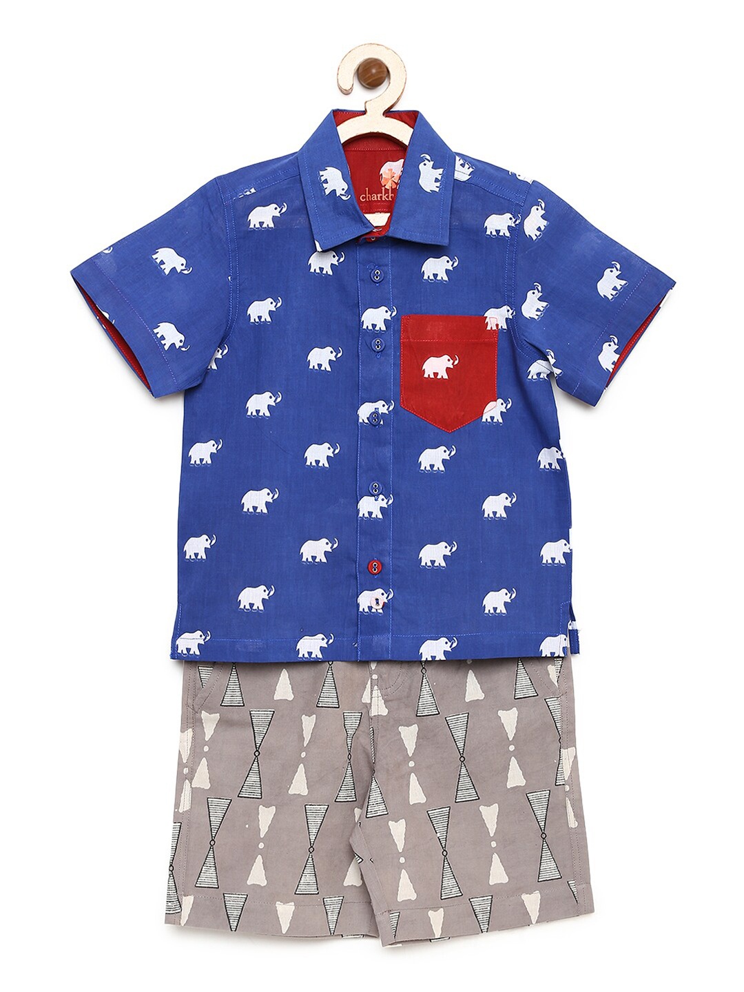

charkhee Boys Blue & Grey Printed Shirt with Shorts