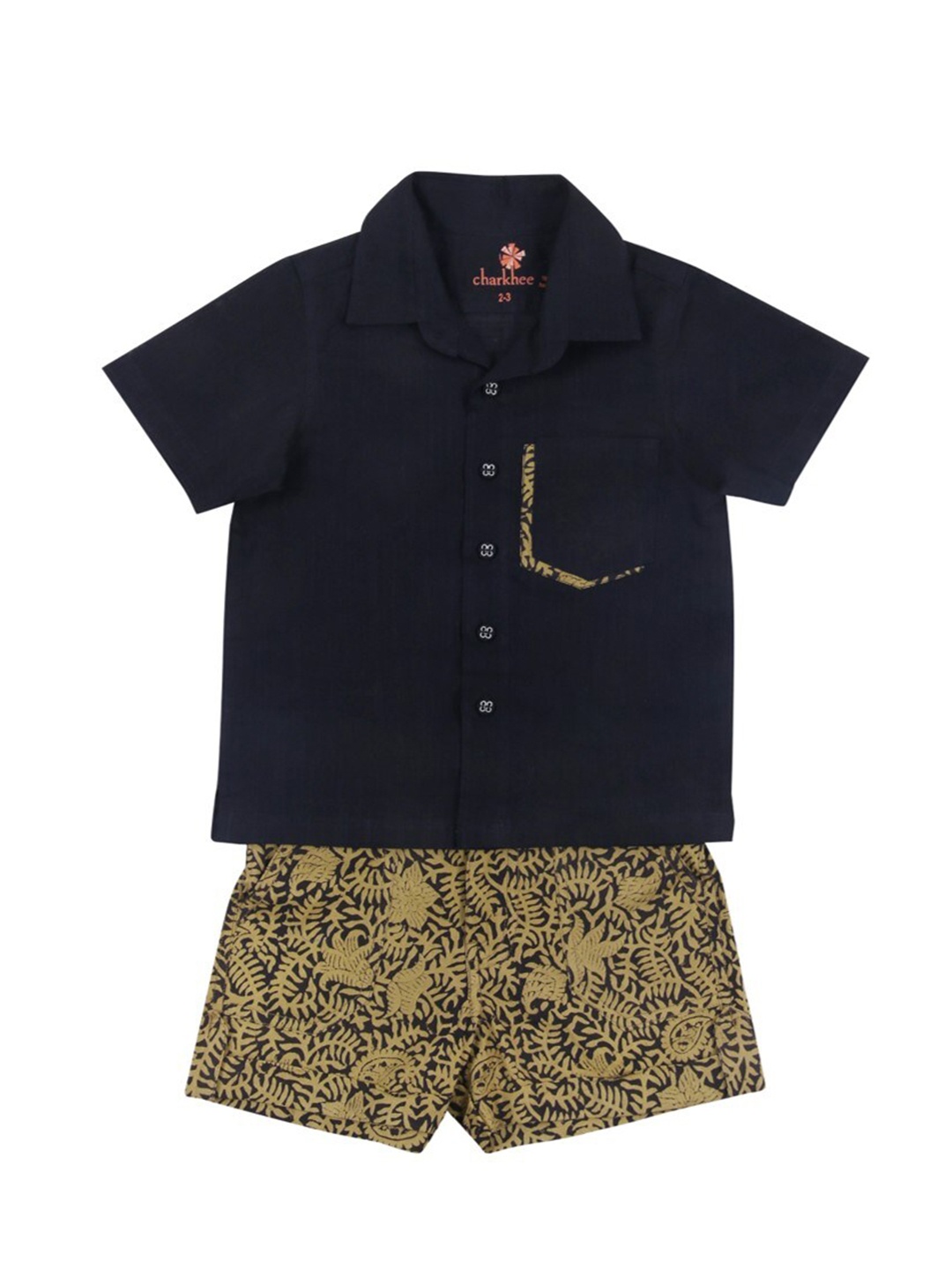 

charkhee Boys Black & Mustard Shirt with Shorts