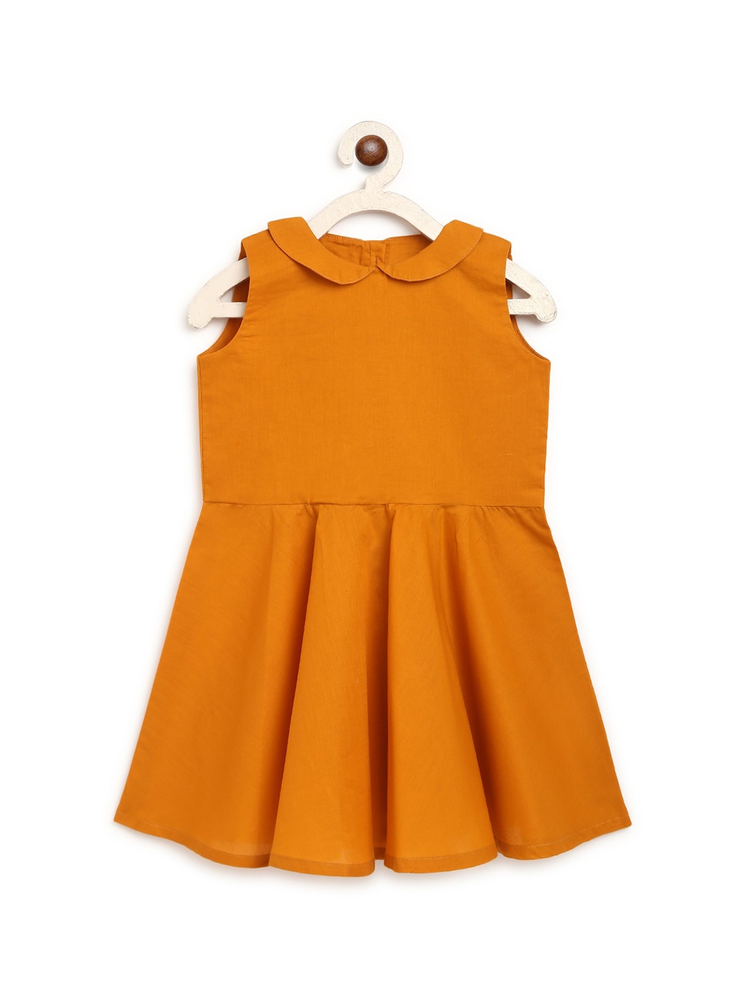 

charkhee Girls Mustard Yellow Peter Pan Collar Pure Cotton Dress