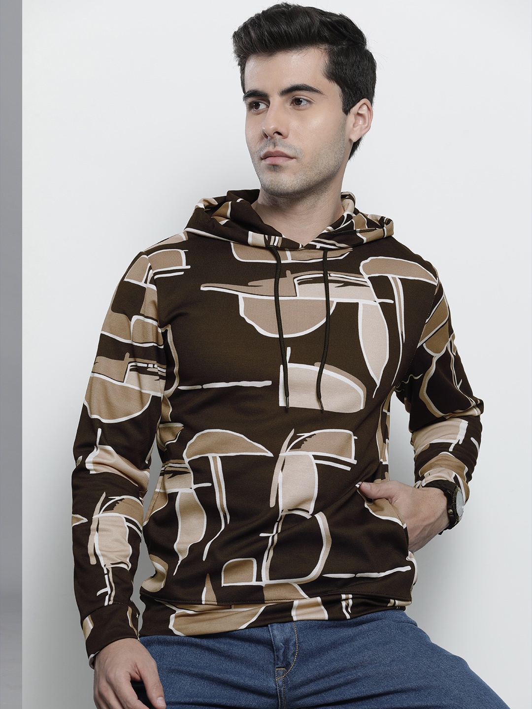 

The Indian Garage Co Men Brown Printed Hooded Sweatshirt