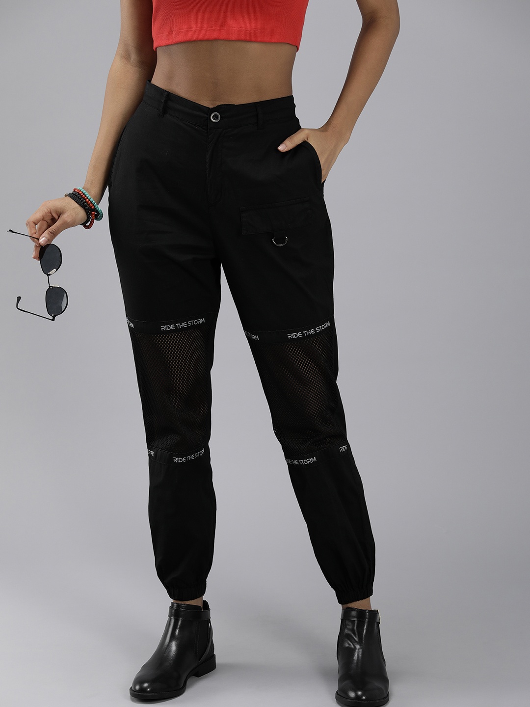 

The Roadster Life Co. Joggers Trousers With Net Insert Detailed Knee, Black