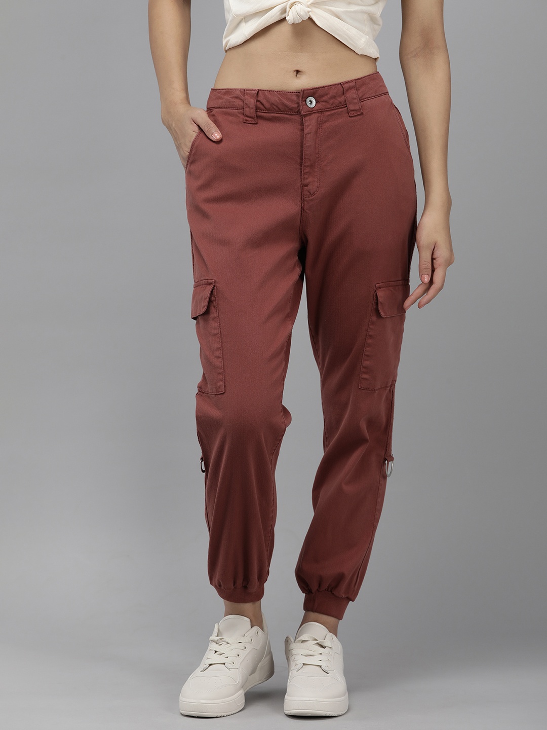 

The Roaster Lifestyle Co. Women Mid Rise Flat Front Joggers, Rust