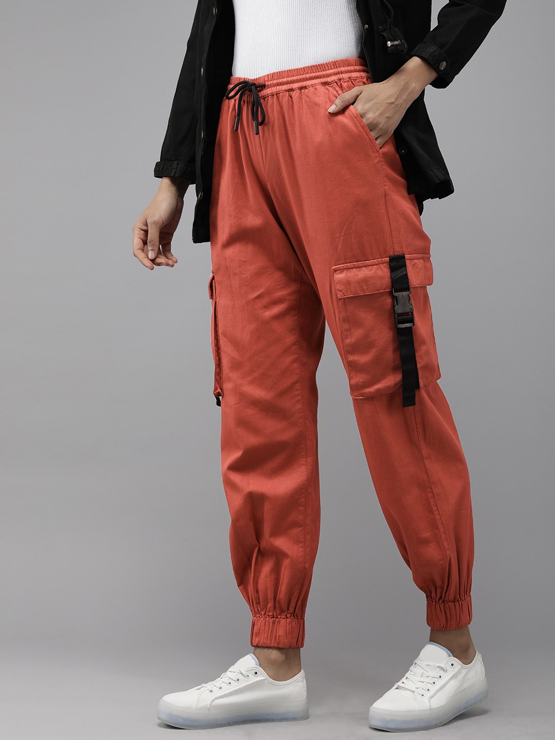 

The Roadster Life Co. Women Self-Design Pure Cotton Cargos Trousers, Rust