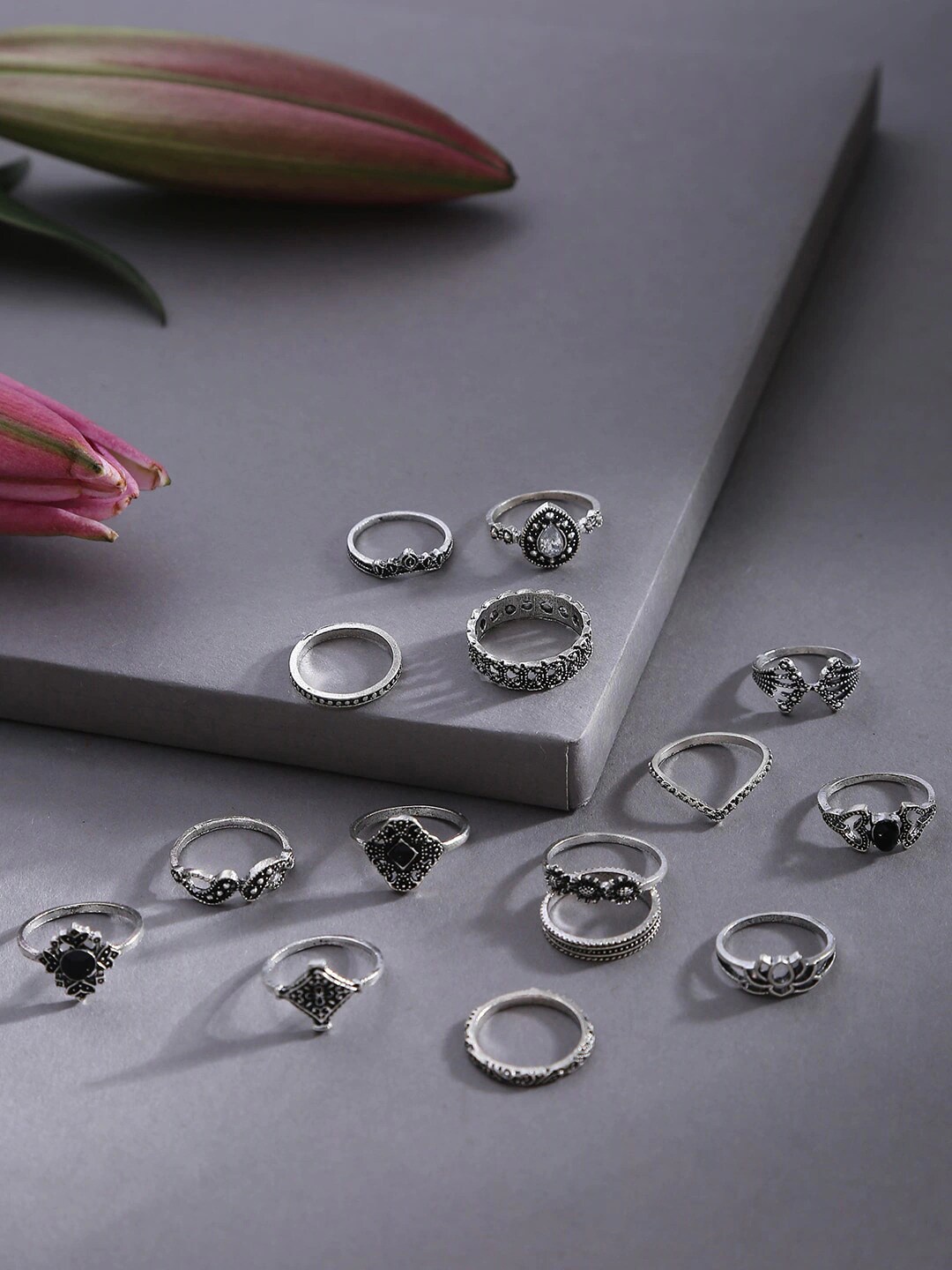 

Jewels Galaxy Set Of 15 Oxidised Silver-Plated Finger Ring