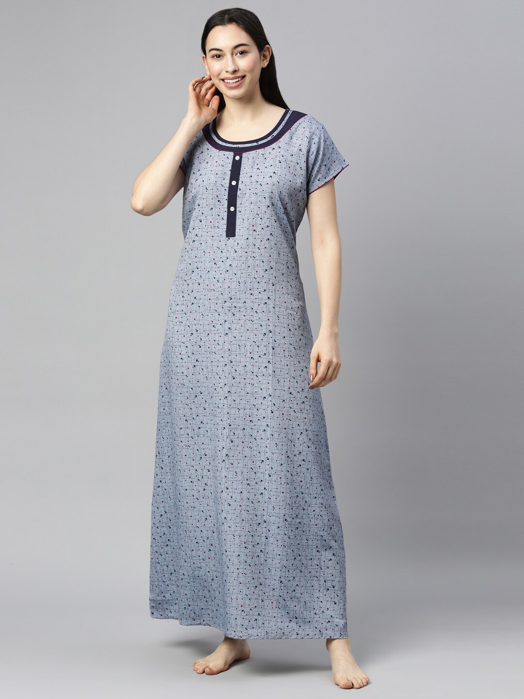 

GOLDSTROMS Grey & Blue Printed Maxi Nightdress